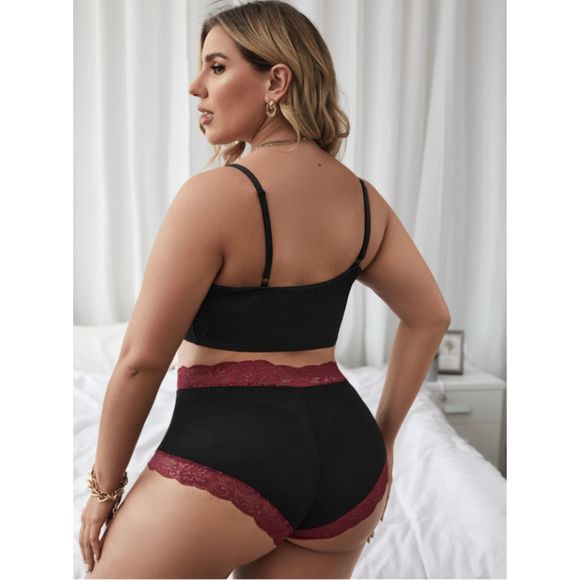 3X 18 Plus Black Lace Trim Lingerie Set - Picture 4 of 4
